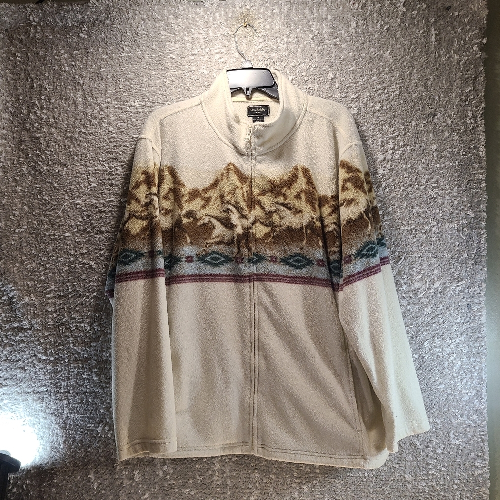 Bit And Bridle Horse Cowboy Print Fleece Sweater Size 1X Polyester Full Zip